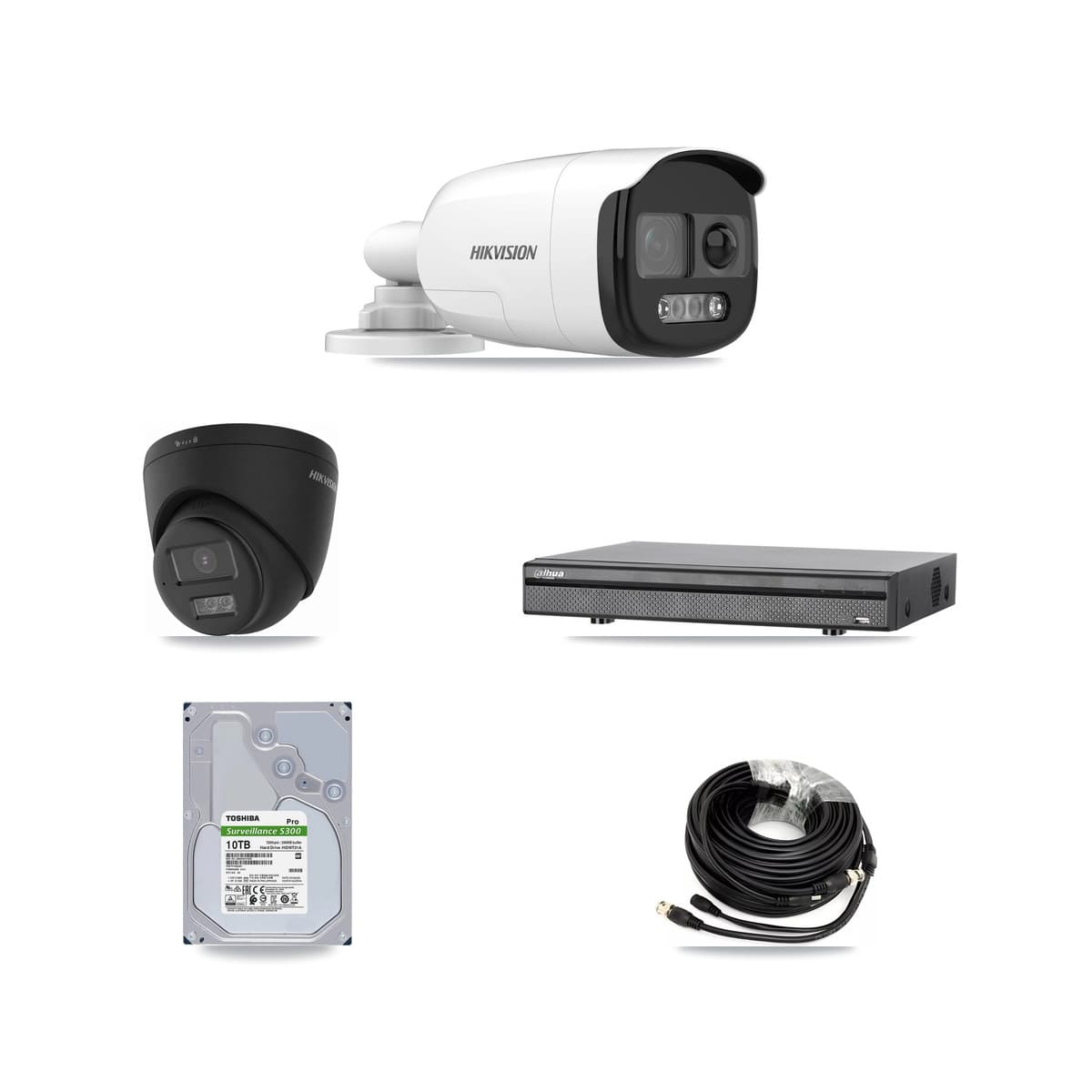 Hikvision & Dahua 8-Channel 5MP – 4K CCTV Kit — 4 5MP Bullet + 2 Black 4K Turret Cameras + 10TB Recording (DH-XVR5108H Recorder)