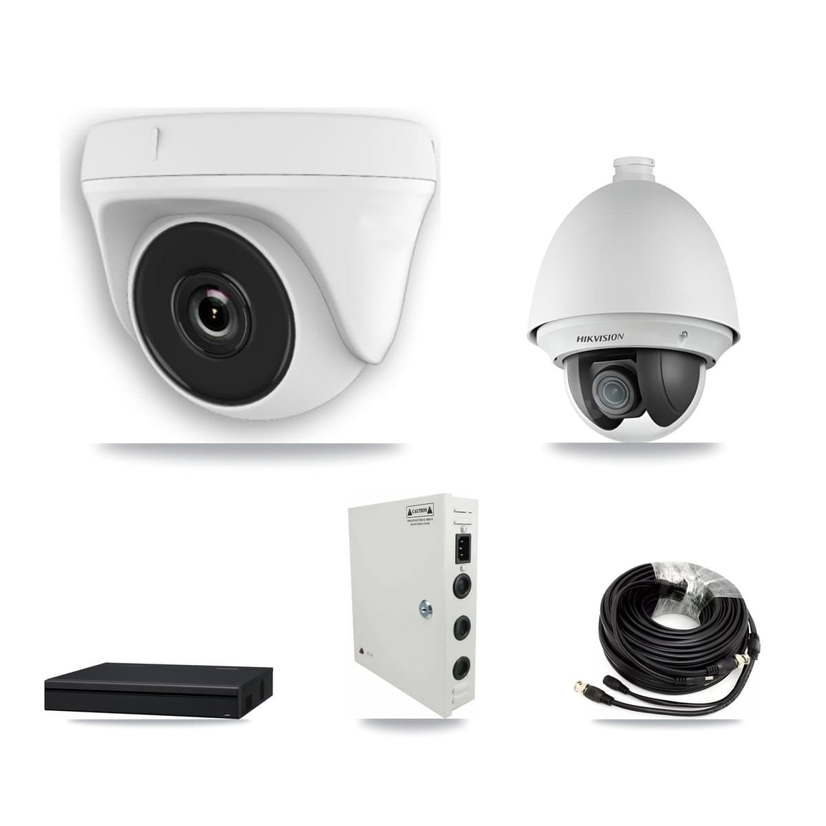 Hikvision 8-Channel 2MP CCTV Kit — 1 PTZ + 4 White Dome Cameras + 3TB Recording (XVR-3108AD Recorder)