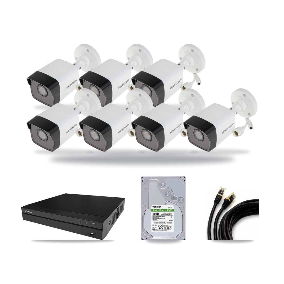 Hikvision & Prolux 8-Channel 5MP CCTV Kit — 7 DS-2CD1053G0 Bullet Cameras + 10TB Recording - Image 1