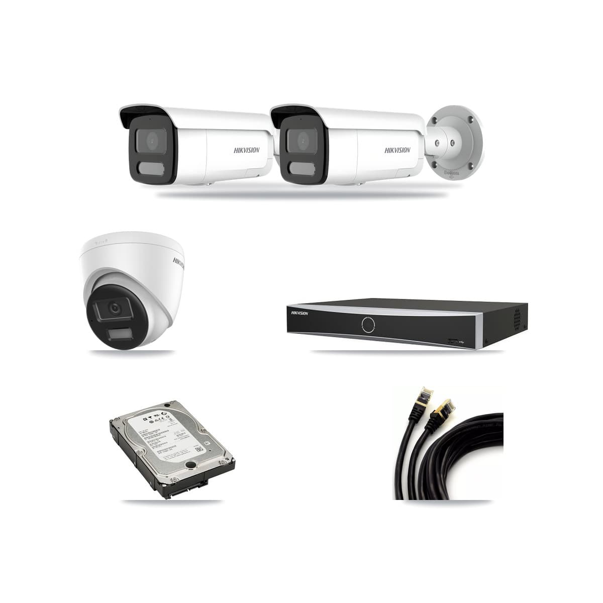 Hikvision 4-Channel 4MP – 4K CCTV Kit — 1 DS-2CD1383G2-LIU 4K Turret + 2 DS-2CD2T47G2H-LISU/SL 4MP Bullet Cameras + 5TB Recording (DS-7604NXI-K1/4P Recorder) - Image 1