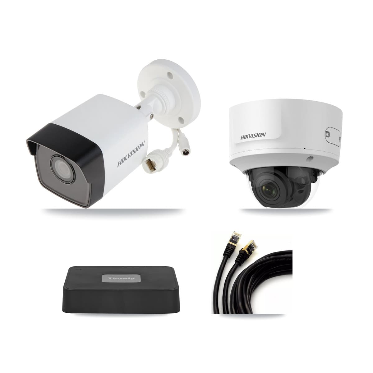 Hikvision & Tiandy 4-Channel 2MP – 5MP CCTV Kit — 2 5MP Bullet + 1 2MP Dome Cameras + 3TB Recording