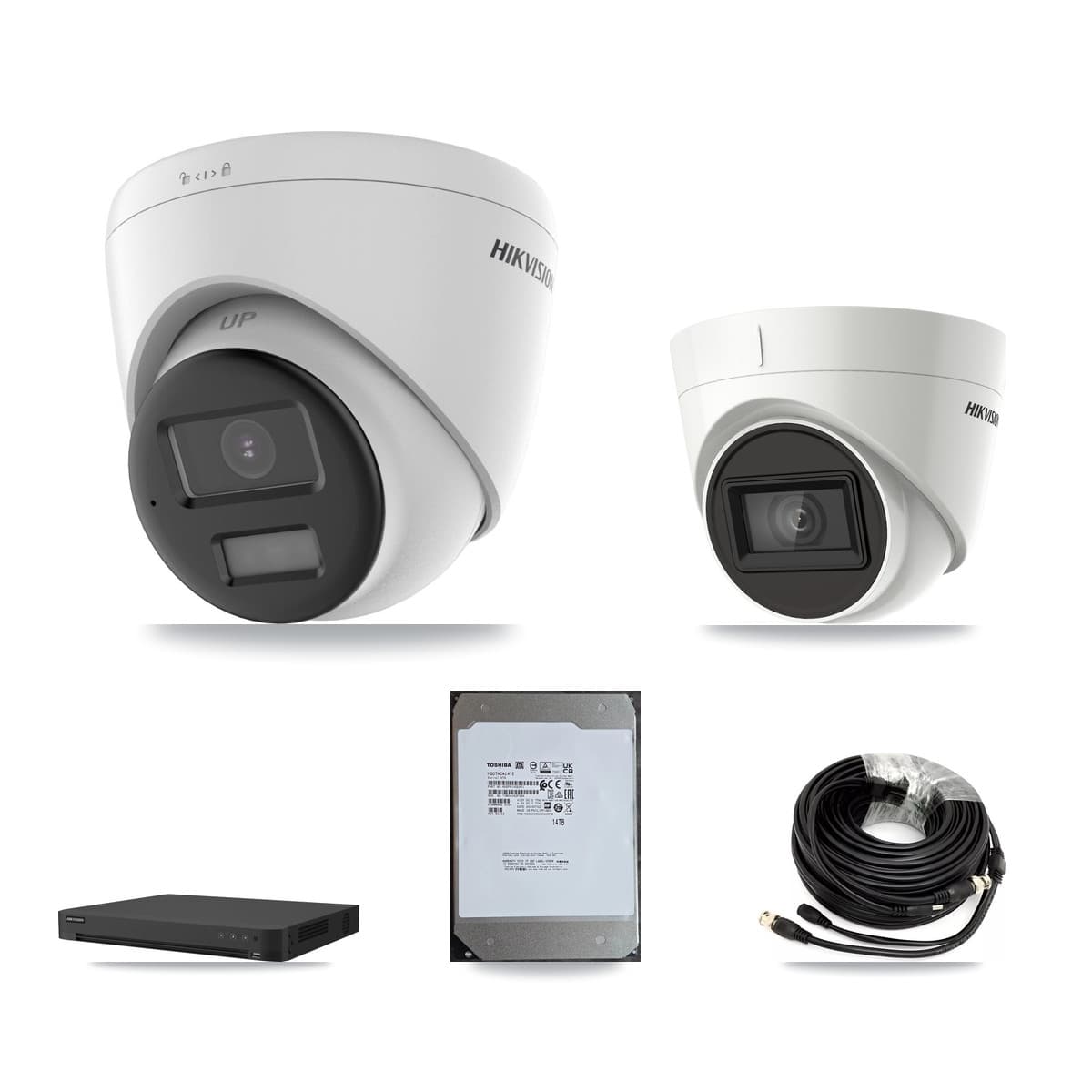 Hikvision 16-Channel 4K CCTV Kit — 2 DS-2CE78U0T + 2 DS-2CE78U1T Turret Cameras + 14TB Recording