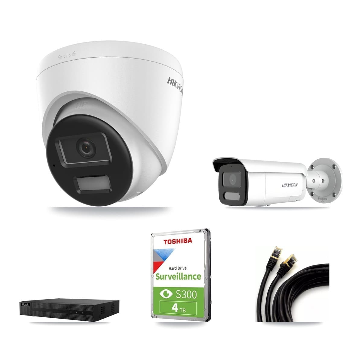 Hikvision & HiLook 8-Channel 4MP – 4K CCTV Kit — 1 4K Turret + 1 4MP Bullet Cameras + 4TB Recording
