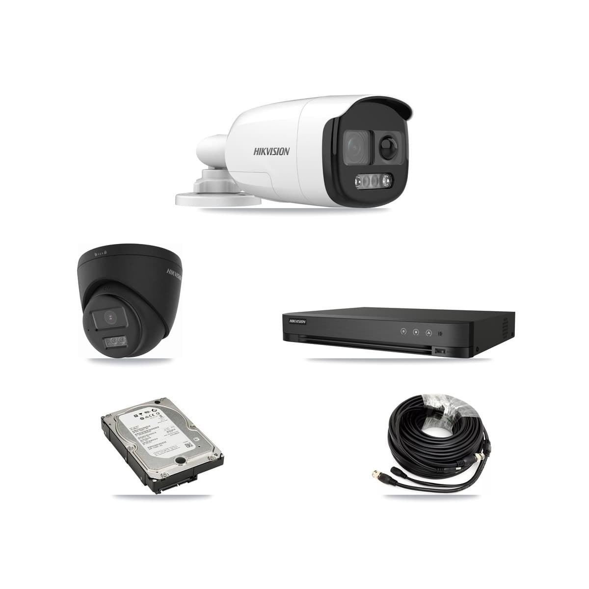 Hikvision 4-Channel 5MP – 4K CCTV Kit — 2 5MP Bullet + 1 Black 4K Turret Cameras + 5TB Recording