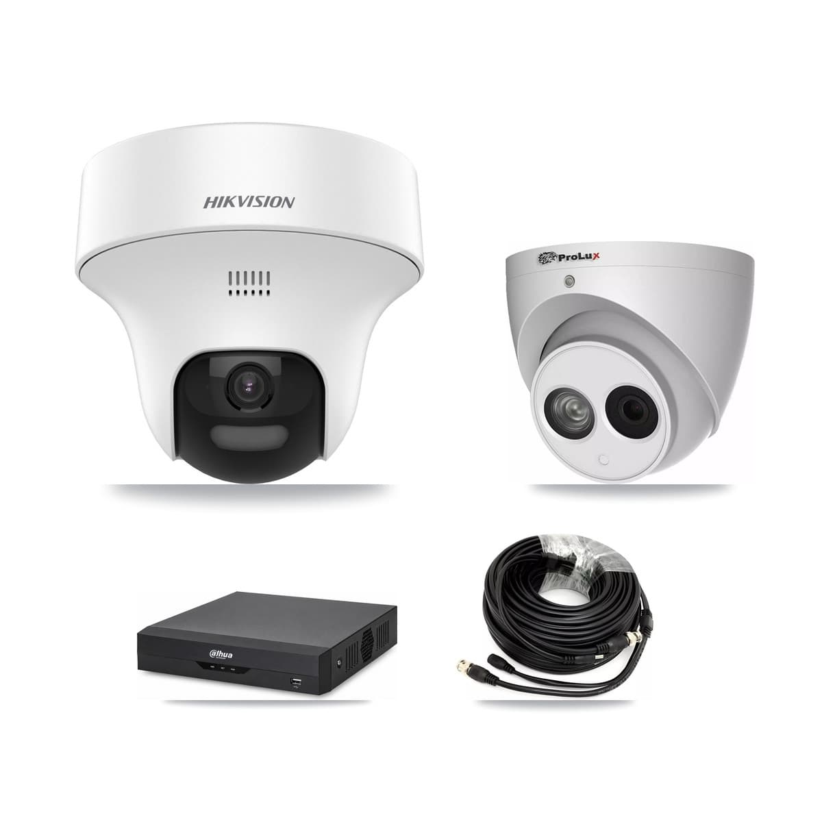 4-Channel 4MP – 5MP CCTV Kit — 1 DS-2CE70K0T 5MP + 1 PXC-612C4W-A 4MP Turret Cameras + 3TB Recording (DH-XVR5104HS Recorder)