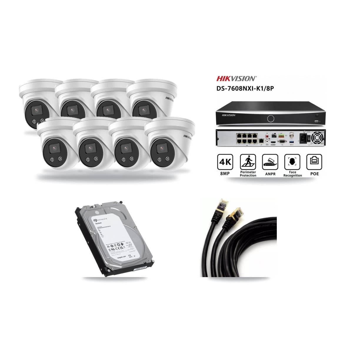 Hikvision 8-channel CCTV kit: 8 cameras (8× 5MP Turret), 6TB hard drive