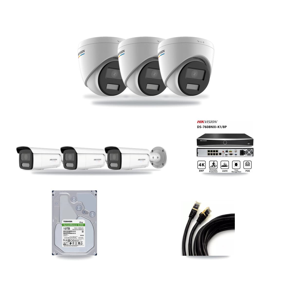 Hikvision 8-Channel 2MP – 4K CCTV Kit — 3 2MP Turret + 3 4K Bullet Cameras + 10TB Recording - Image 1