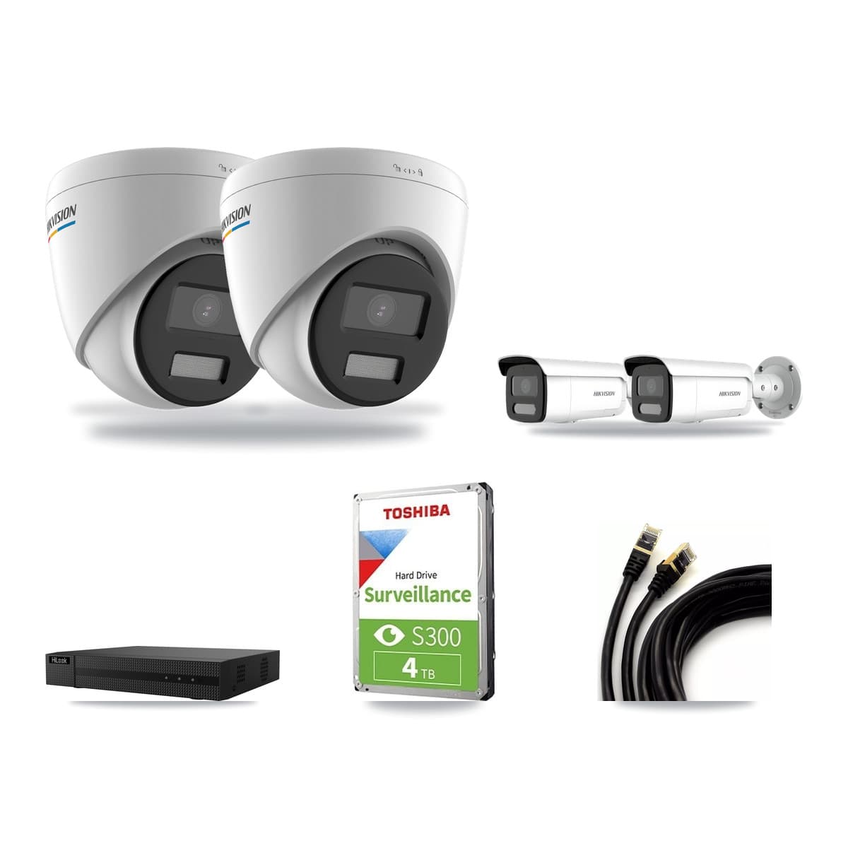 Hikvision & HiLook 8-Channel 2MP – 4MP CCTV Kit — 2 2MP Turret + 2 4MP Bullet Cameras + 4TB Recording (NVR-108MH-D Recorder) - Image 1