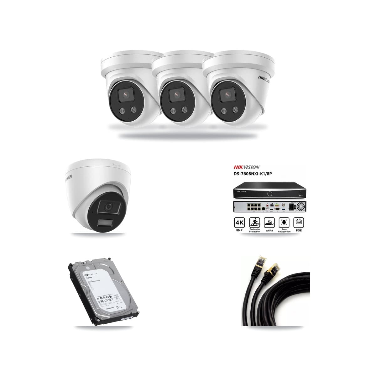 Hikvision 8-Channel 4MP – 5MP CCTV Kit — 1 4MP + 3 5MP Turret Cameras + 6TB Recording (DS-7608NXI Recorder) - Image 1