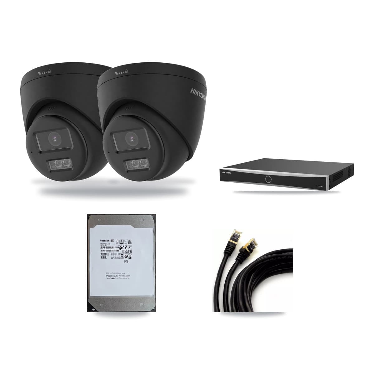 Hikvision 16-Channel 5MP – 4K CCTV Kit — 2 Black 4K Turret + 6 5MP Dome Cameras + 14TB Recording (DS-7616NXI Recorder) - Image 1