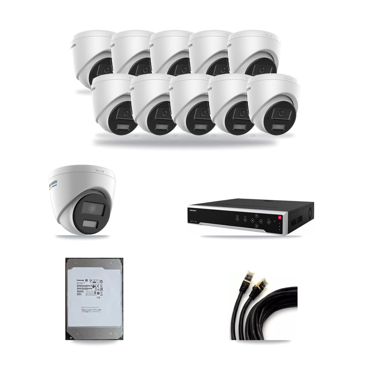 Hikvision 32-Channel 2MP – 4MP CCTV Kit — 1 2MP + 10 4MP Turret Cameras + 14TB Recording - Image 1