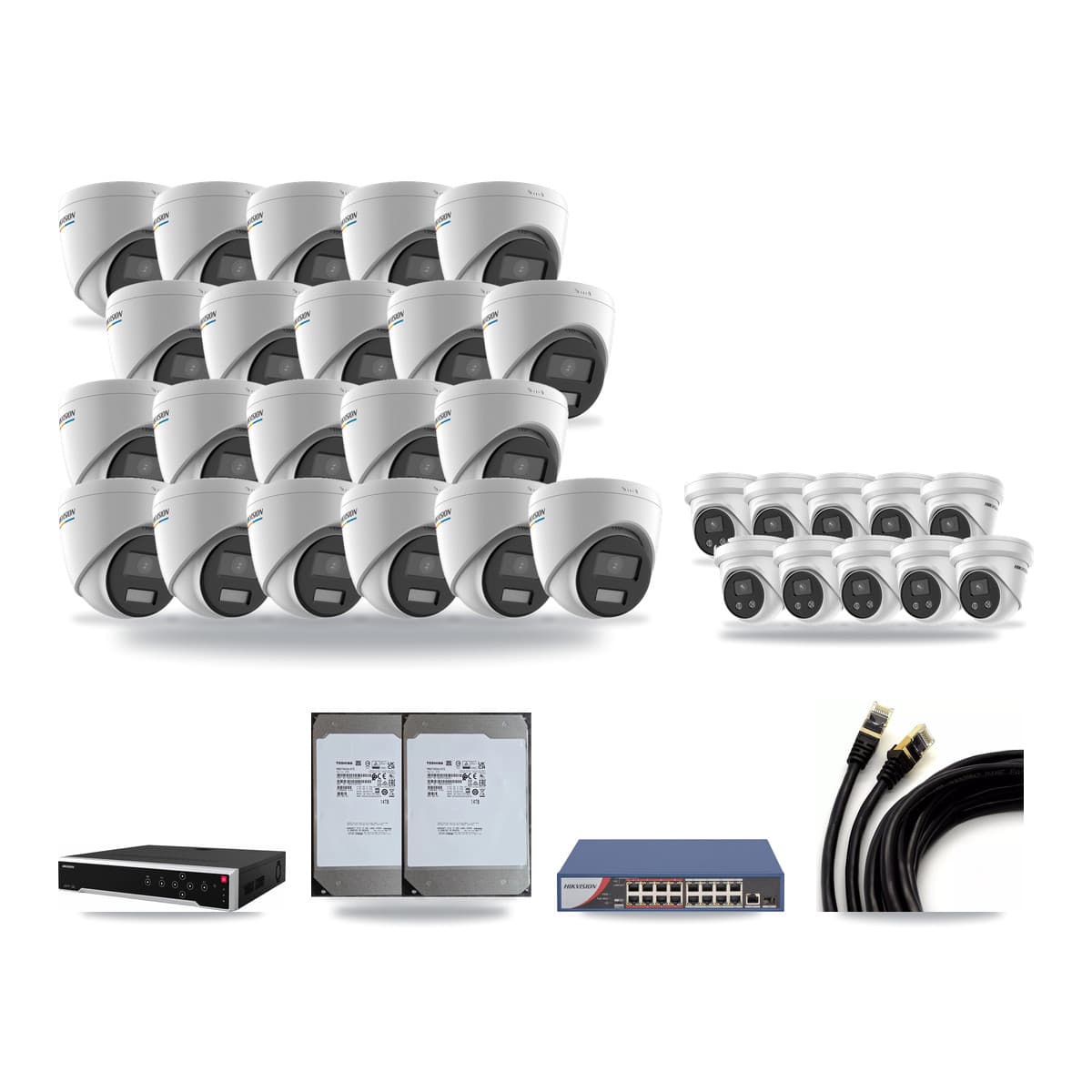 Hikvision 32-Channel 2MP – 5MP CCTV Kit — 21 2MP + 10 5MP Turret Cameras + 2× 14TB Recording - Image 1