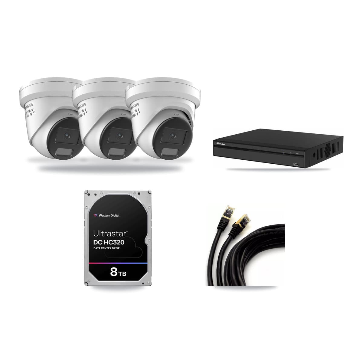 Hikvision & Prolux 4-Channel 4K CCTV Kit — 3 DS-2CD2387G2H Turret Cameras + 8TB Recording - Image 1