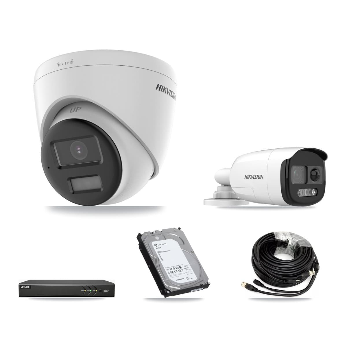 Hikvision & ANNKE 4-Channel 5MP – 4K CCTV Kit — 1 5MP Bullet + 3 4K Turret Cameras + 6TB Recording