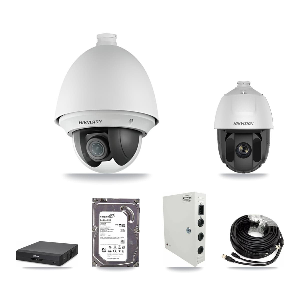 Hikvision & Dahua 4-Channel 2MP CCTV Kit — 2 DS-2AE4225T + 1 DS-2AE5225TI PTZ Cameras + 2TB Recording