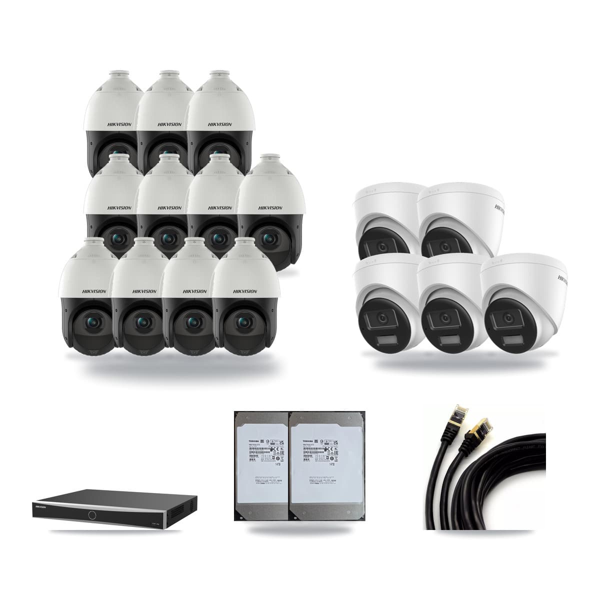 Hikvision 16-Channel 4MP – 4K CCTV Kit — 5 4K Turret + 11 4MP PTZ Cameras + 2× 14TB Recording (DS-7616NXI Recorder) - Image 1