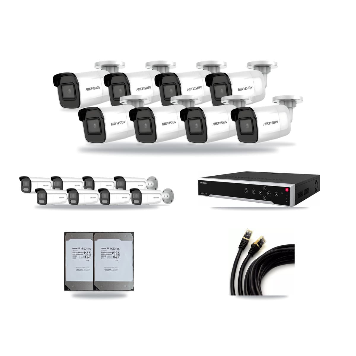 Hikvision 32-Channel 4MP – 4K CCTV Kit — 8 4K + 8 4MP Bullet Cameras + 2× 14TB Recording - Image 1