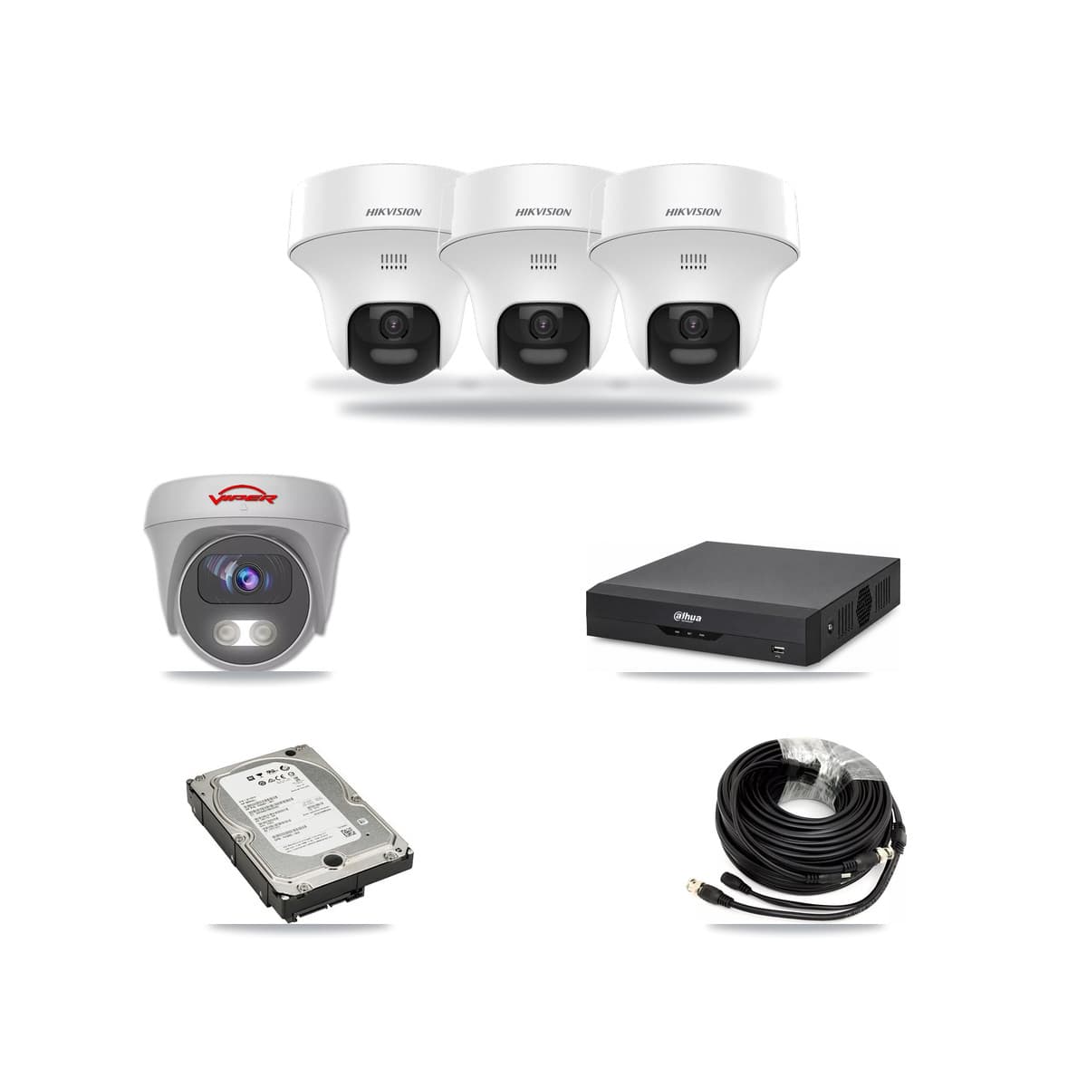 4-Channel 5MP CCTV Kit — 3 DS-2CE70K0T Turret + 1 VIPER-5MP-3K Cameras + 5TB Recording - Image 1