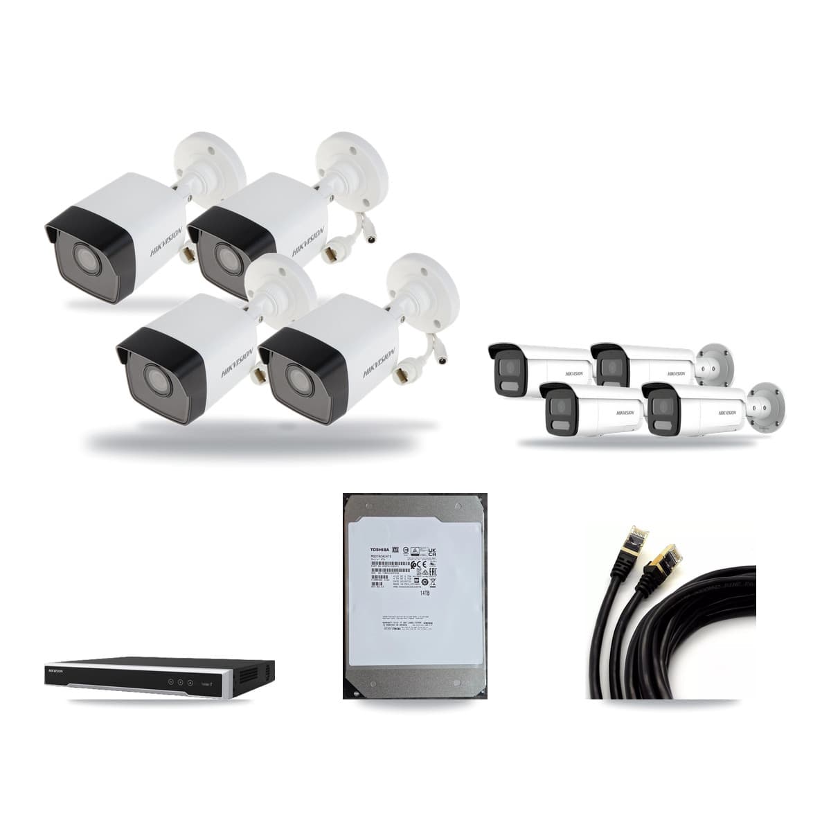 Hikvision 16-Channel 4MP – 5MP CCTV Kit — 4 5MP + 4 4MP Bullet Cameras + 14TB Recording (DS-7616NI-M2 Recorder) - Image 1