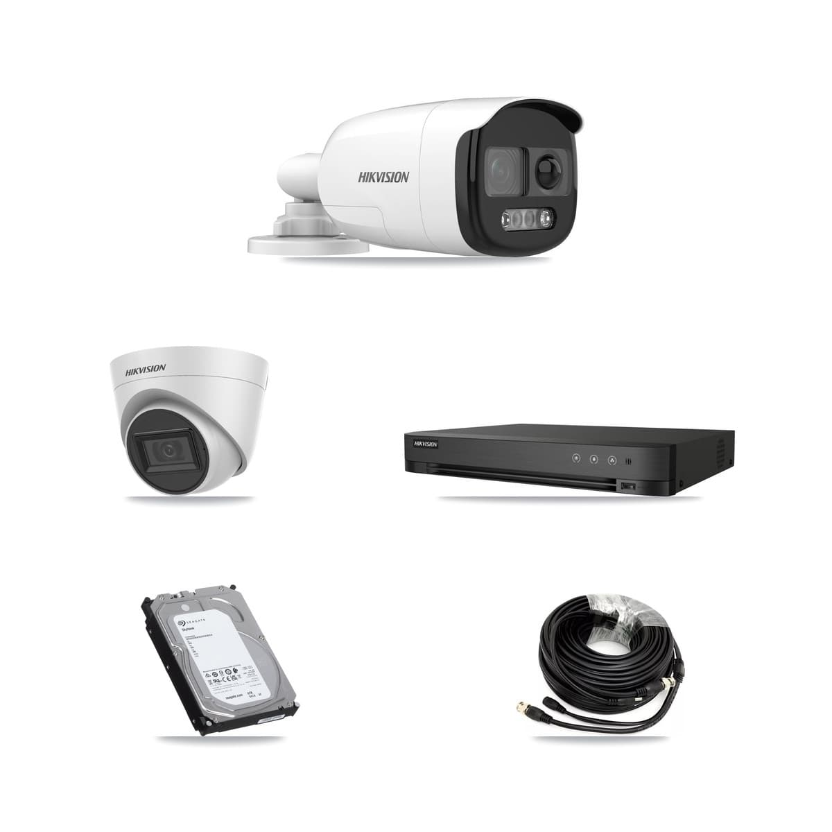 Hikvision 4-Channel 5MP CCTV Kit — 2 Bullet + 2 White Turret Cameras + 6TB Recording (IDS-7204HQHI Recorder)