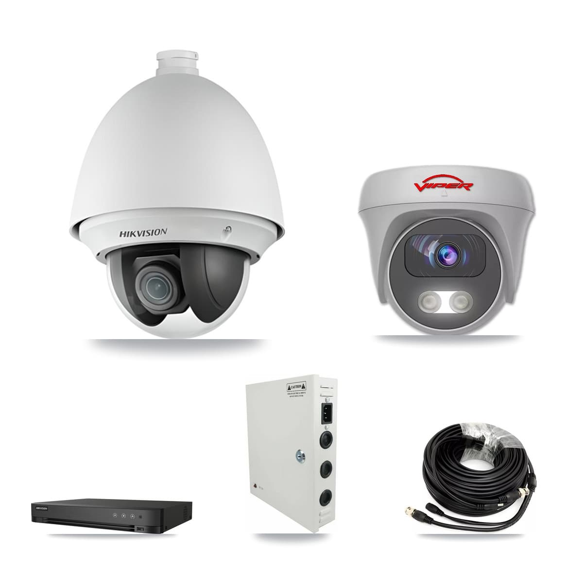 Hikvision & Viper 4-Channel 2MP – 5MP CCTV Kit — 3 2MP PTZ + 1 White 5MP Cameras + 3TB Recording (IDS-7204HQHI Recorder)