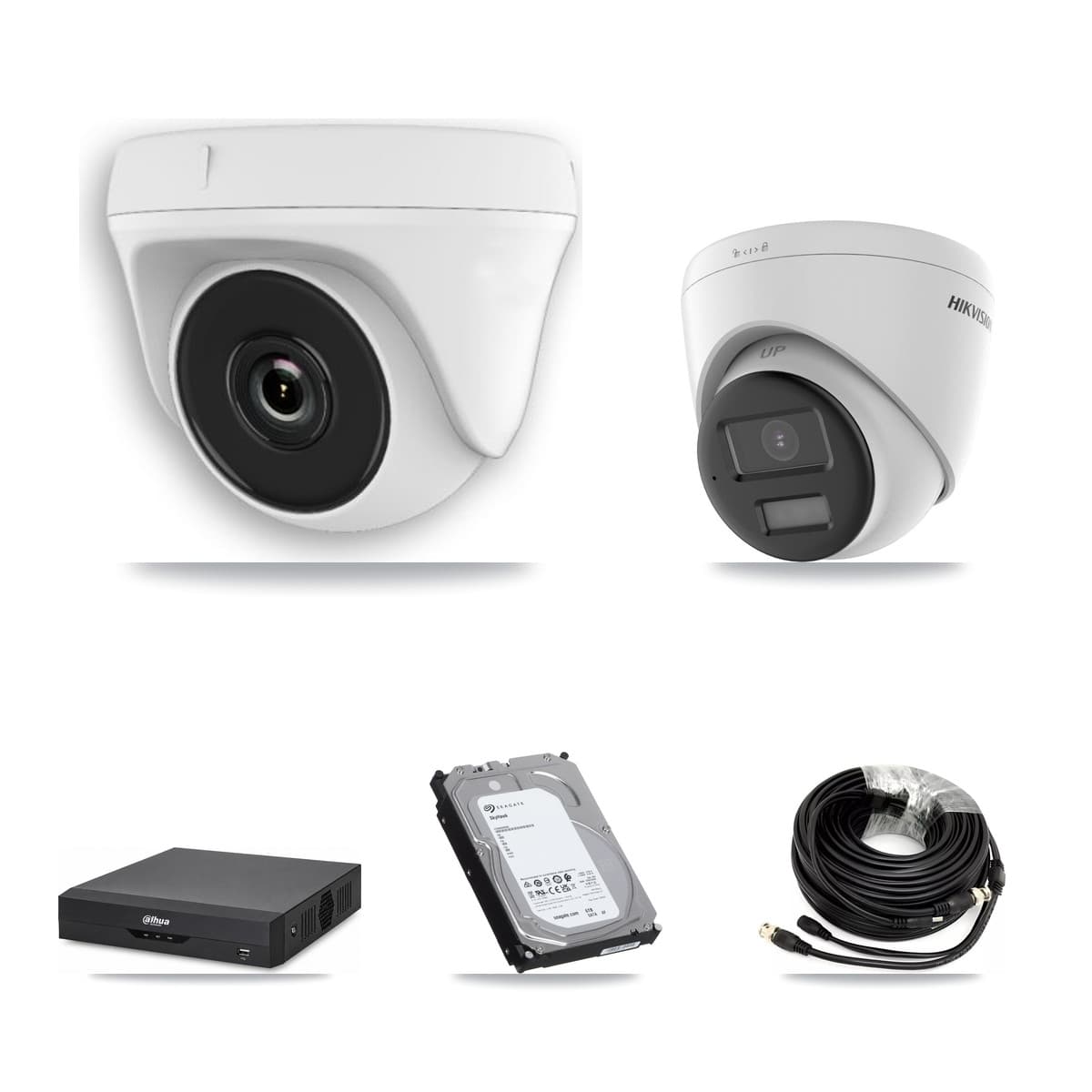 Hikvision & Dahua 4-Channel 2MP – 4K CCTV Kit — 1 4K Turret + 3 White 2MP Dome Cameras + 6TB Recording