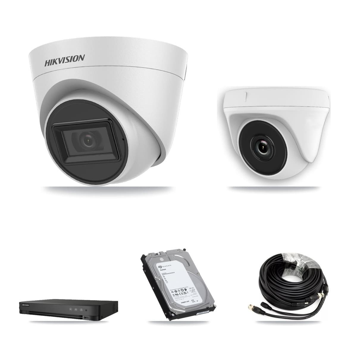 Hikvision 8-Channel 2MP – 5MP CCTV Kit — 4 White 5MP Turret + 2 White 2MP Dome Cameras + 6TB Recording (IDS-7208HQHI Recorder)