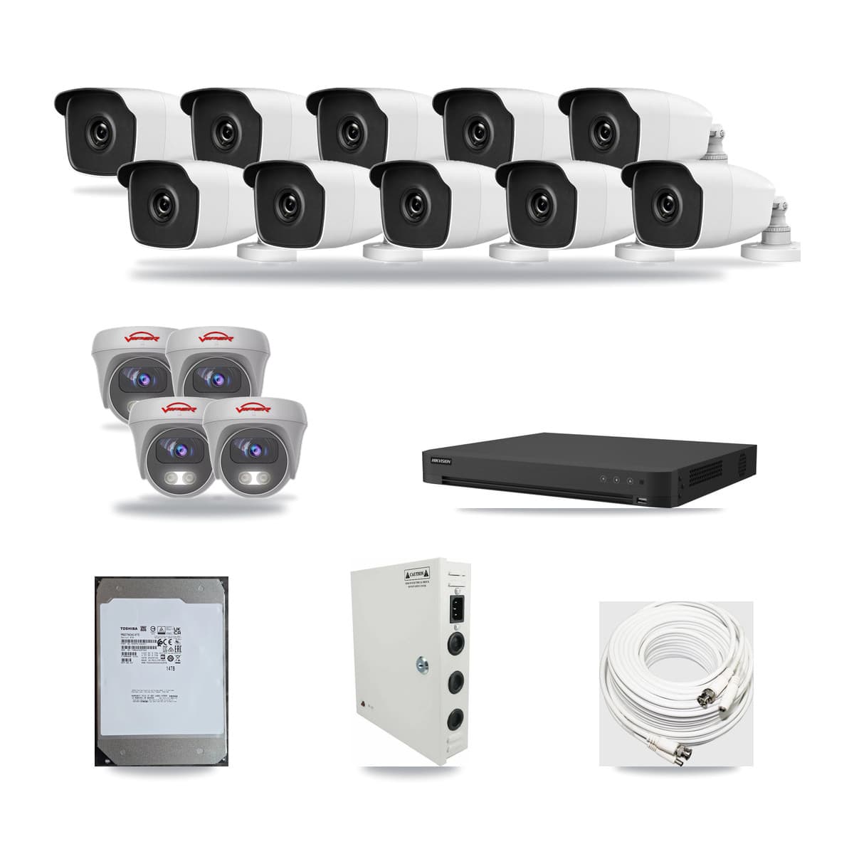 16-Channel 3MP – 5MP CCTV Kit — 10 3MP Bullet + 4 5MP Cameras + 14TB Recording - Image 1