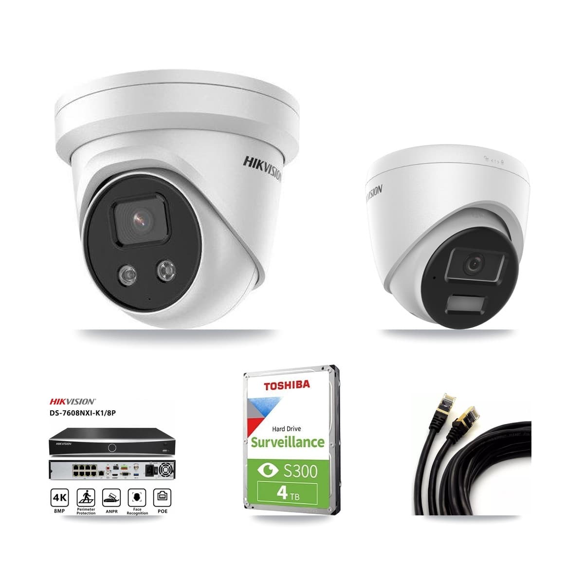 Hikvision 8-Channel 4MP – 5MP CCTV Kit — 1 4MP + 2 5MP Turret Cameras + 4TB Recording (DS-7608NXI Recorder)