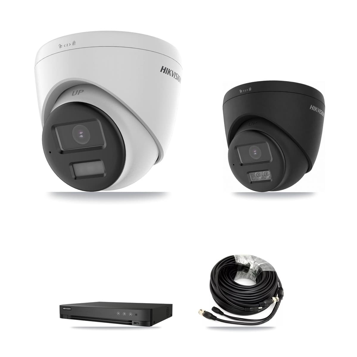 Hikvision 4-Channel 5MP – 4K CCTV Kit — 1 5MP + 1 Black 4K Turret Cameras + 4TB Recording (IDS-7204HUHI Recorder)