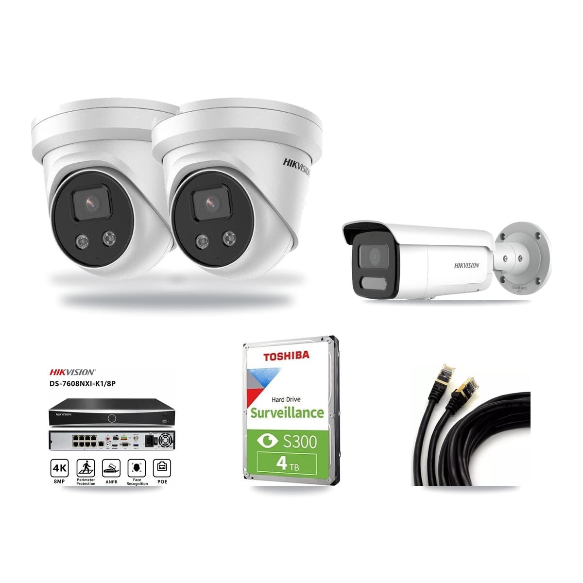 Hikvision 8-Channel 4MP – 5MP CCTV Kit — 1 4MP Bullet + 2 5MP Turret Cameras + 4TB Recording - Image 1