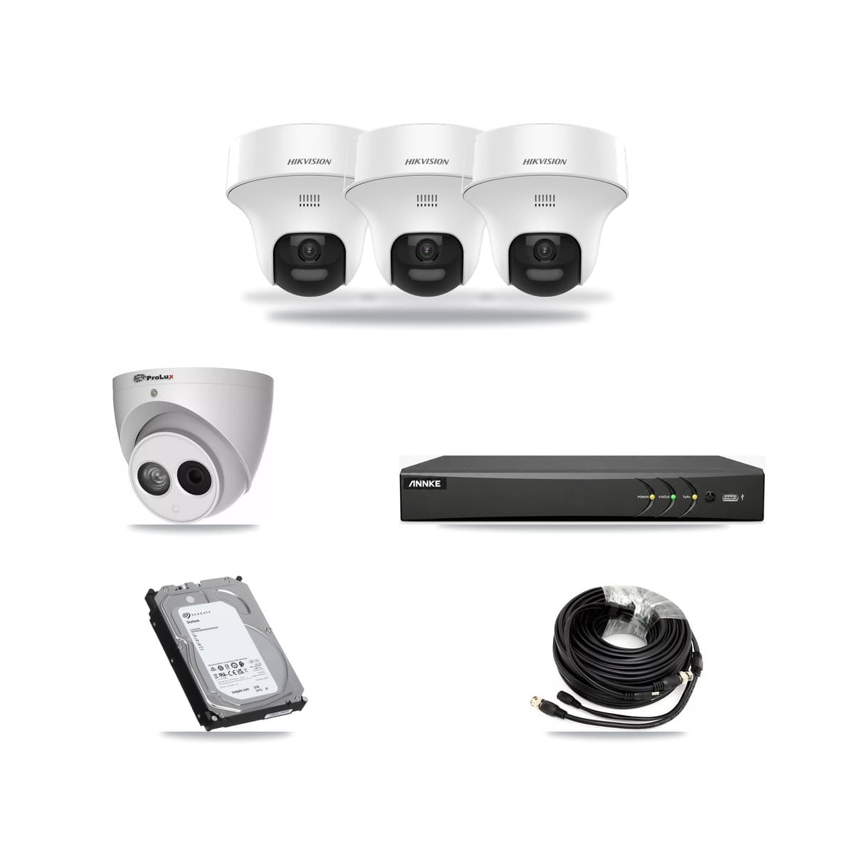 4-Channel 4MP – 5MP CCTV Kit — 3 DS-2CE70K0T 5MP + 1 PXC-612C4W-A 4MP Turret Cameras + 6TB Recording (AN-DV4-8MP Recorder) - Image 1