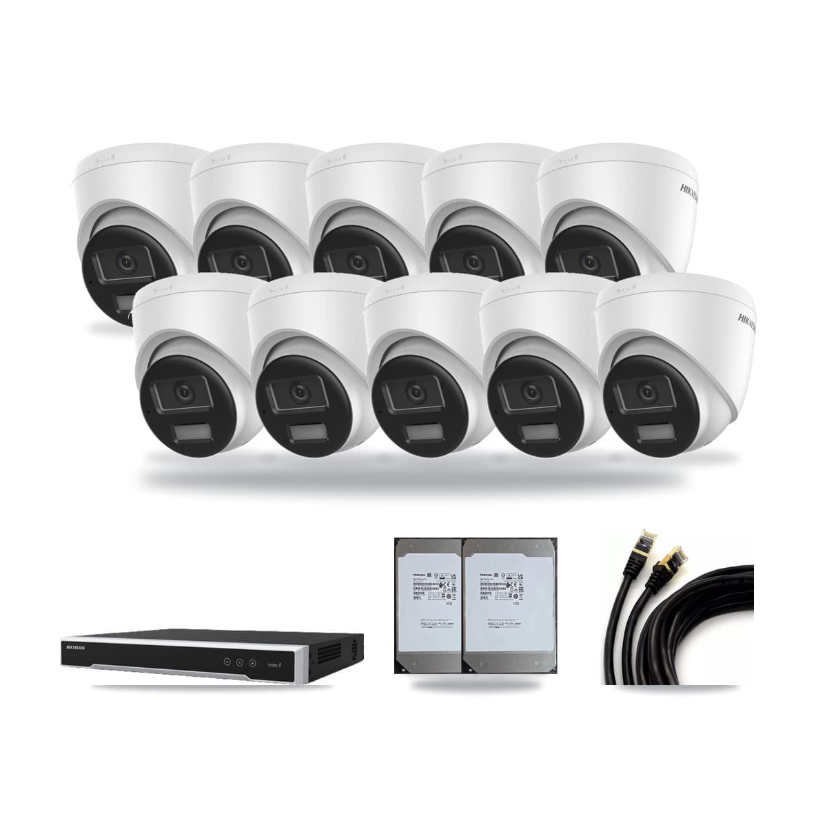Hikvision 16-Channel 4K CCTV Kit — 10 DS-2CD1383G2-LIU Turret Cameras + 2× 14TB Recording (DS-7616NI-M2/16P Recorder) - Image 1