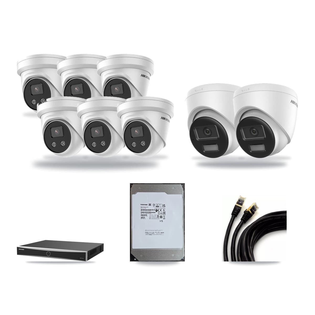 Hikvision 16-Channel 5MP – 4K CCTV Kit — 2 DS-2CD1383G2-LIUF/SL 4K + 6 DS-2CD3356G2-ISU 5MP Turret Cameras + 14TB Recording (DS-7616NXI-K2/16P(E) Recorder) - Image 1