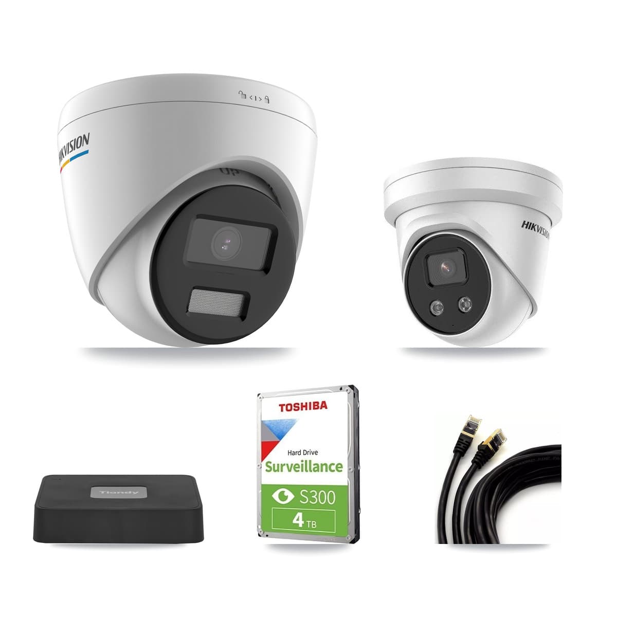 Hikvision & Tiandy 4-Channel 2MP – 5MP CCTV Kit — 2 2MP + 2 5MP Turret Cameras + 4TB Recording