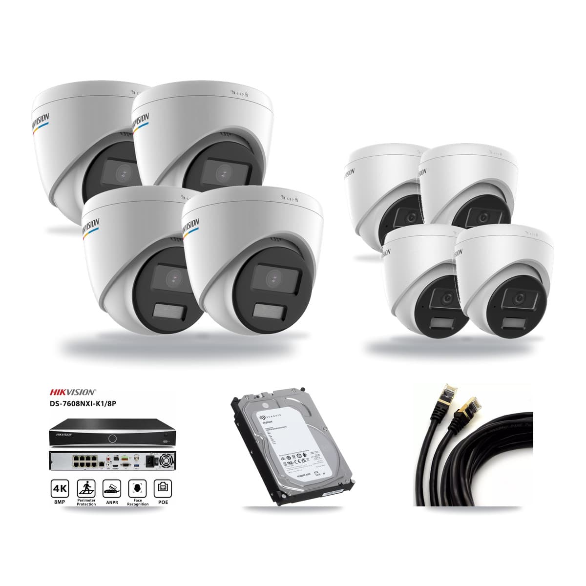 Hikvision 8-Channel 2MP – 4MP CCTV Kit — 4 2MP + 4 4MP Turret Cameras + 6TB Recording (DS-7608NXI Recorder) - Image 1