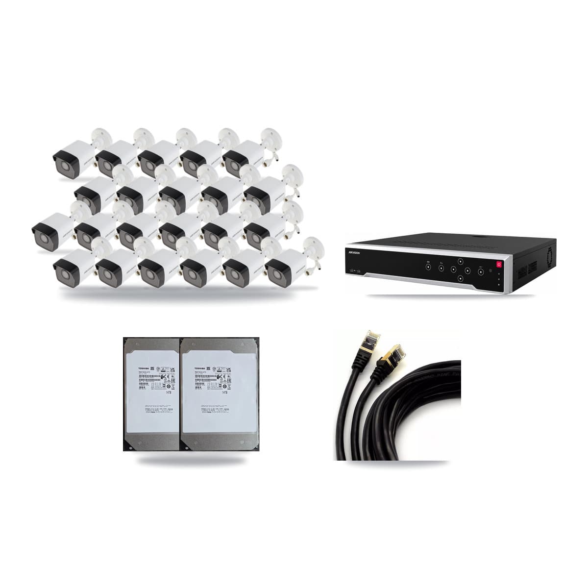 Hikvision 32-Channel 5MP CCTV Kit — 22 Bullet Cameras + 2× 14TB Recording - Image 1