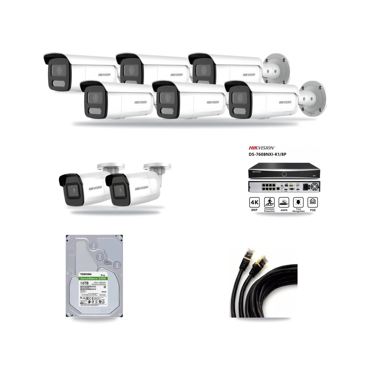 Hikvision 8-Channel 4MP – 4K CCTV Kit — 2 4K + 6 4MP Bullet Cameras + 10TB Recording - Image 1