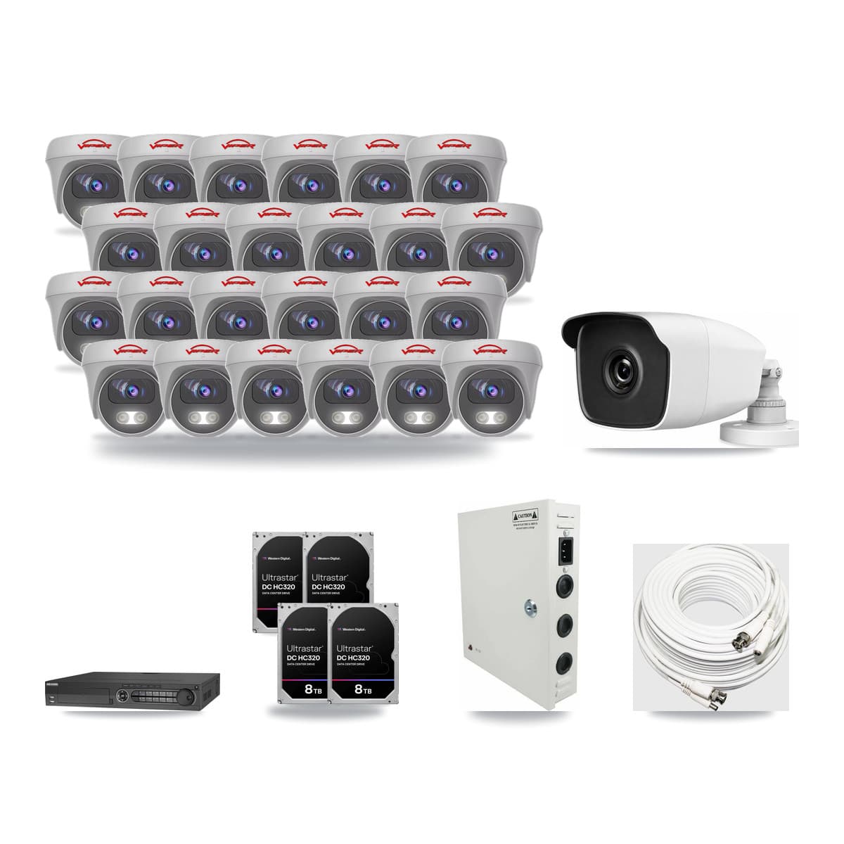 32-Channel 3MP – 5MP CCTV Kit — 1 3MP Bullet + 24 5MP Cameras + 4× 8TB Recording - Image 1