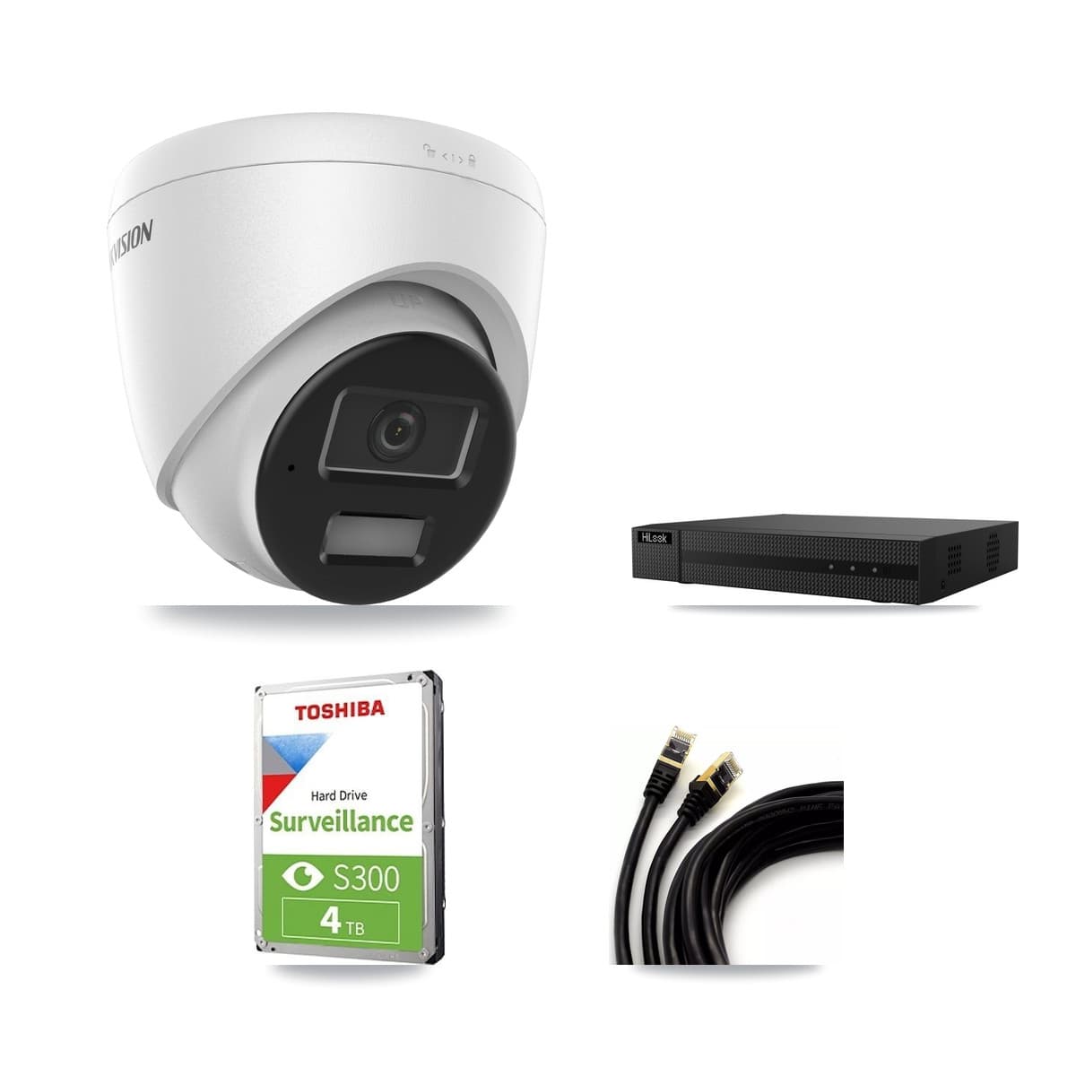 Hikvision & HiLook 8-Channel 4MP CCTV Kit — 3 DS-2CD1343G2 Turret Cameras + 4TB Recording (NVR-108MH-D Recorder)