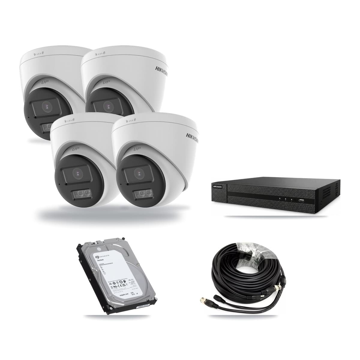 Hikvision 8-Channel 5MP CCTV Kit — 4 DS-2CE78K0T-LTS Turret Cameras + 6TB Recording (DVR-8CH-HYL8MP Recorder) - Image 1