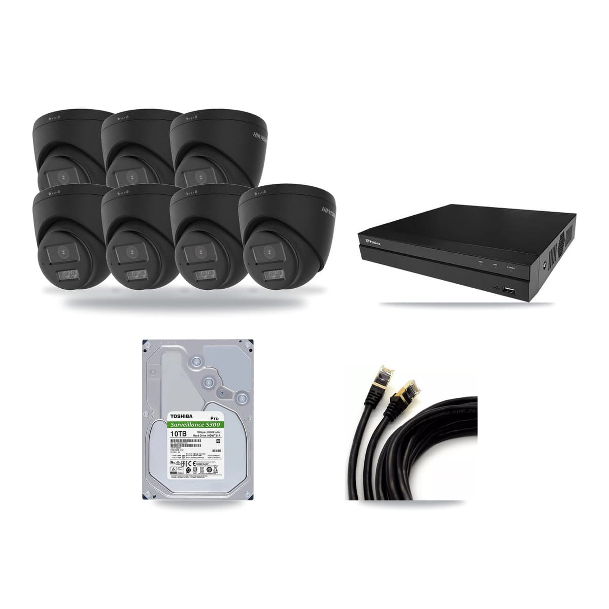 Prolux 8-Channel 4K CCTV Kit — 7 Black Turret Cameras + 10TB Recording - Image 1