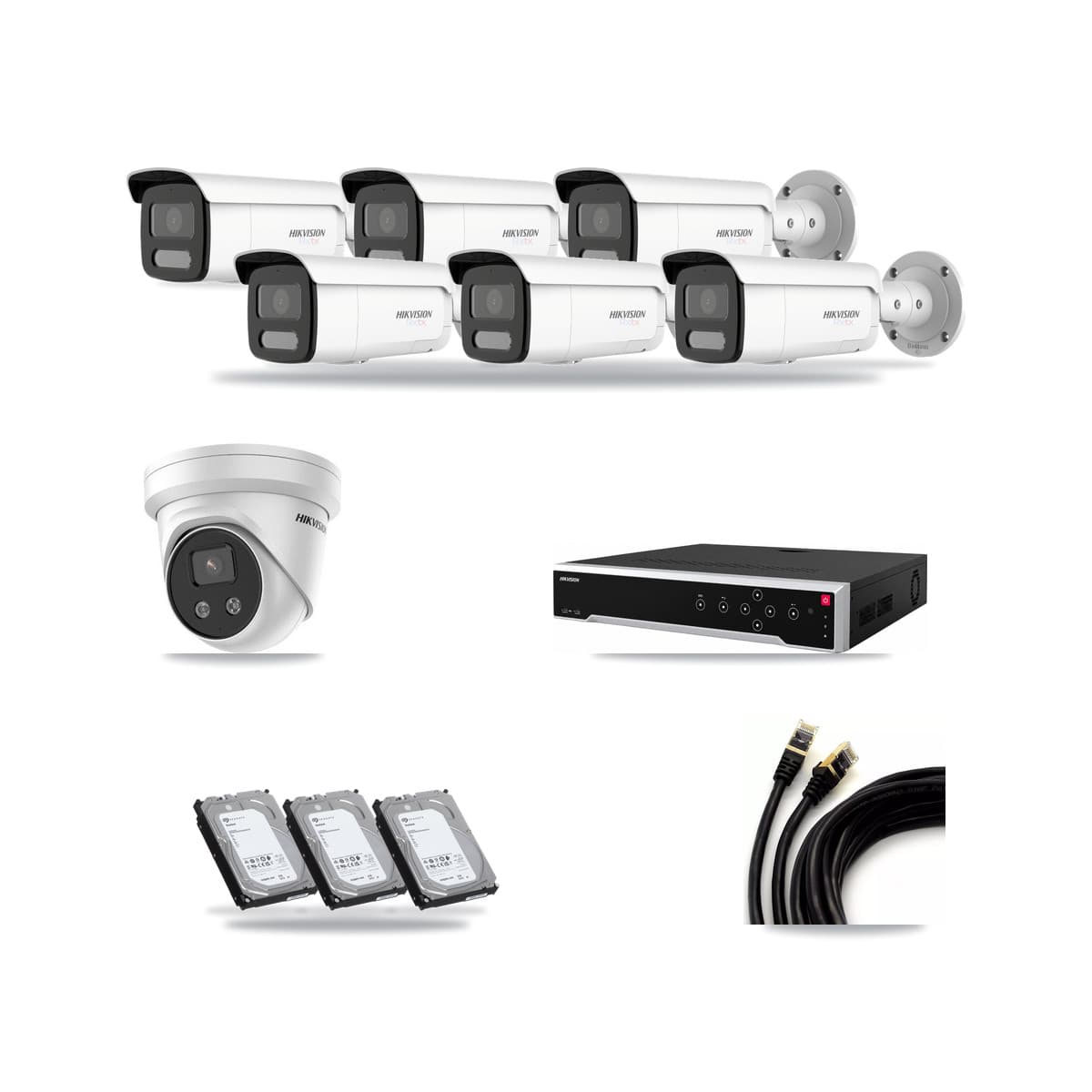 Hikvision 32-Channel 5MP – 4K CCTV Kit — 6 4K Bullet + 1 5MP Turret Cameras + 3× 6TB Recording - Image 1