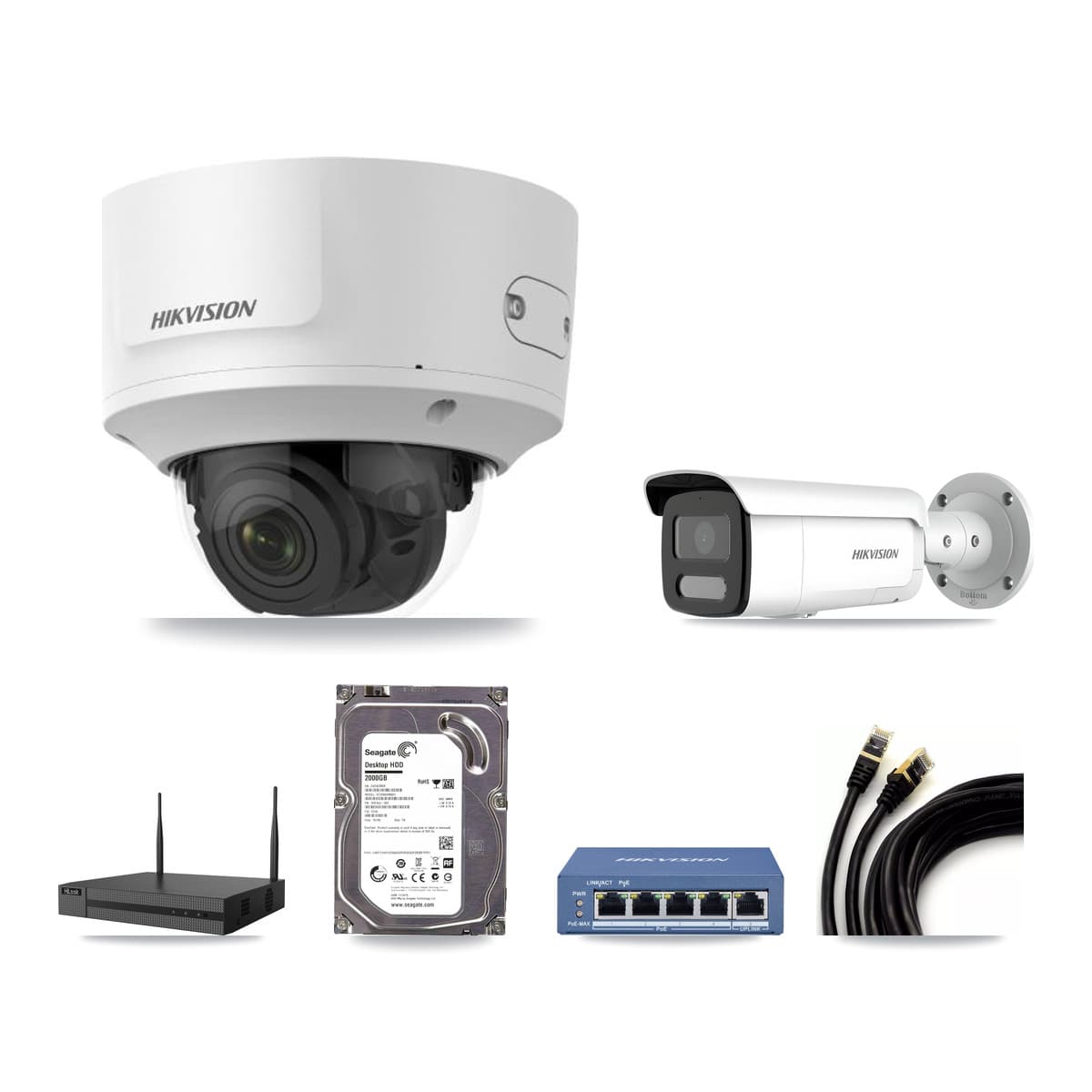 Hikvision & HiLook 4-Channel 2MP – 4MP CCTV Kit — 1 2MP Dome + 1 4MP Bullet Cameras + 2TB Recording