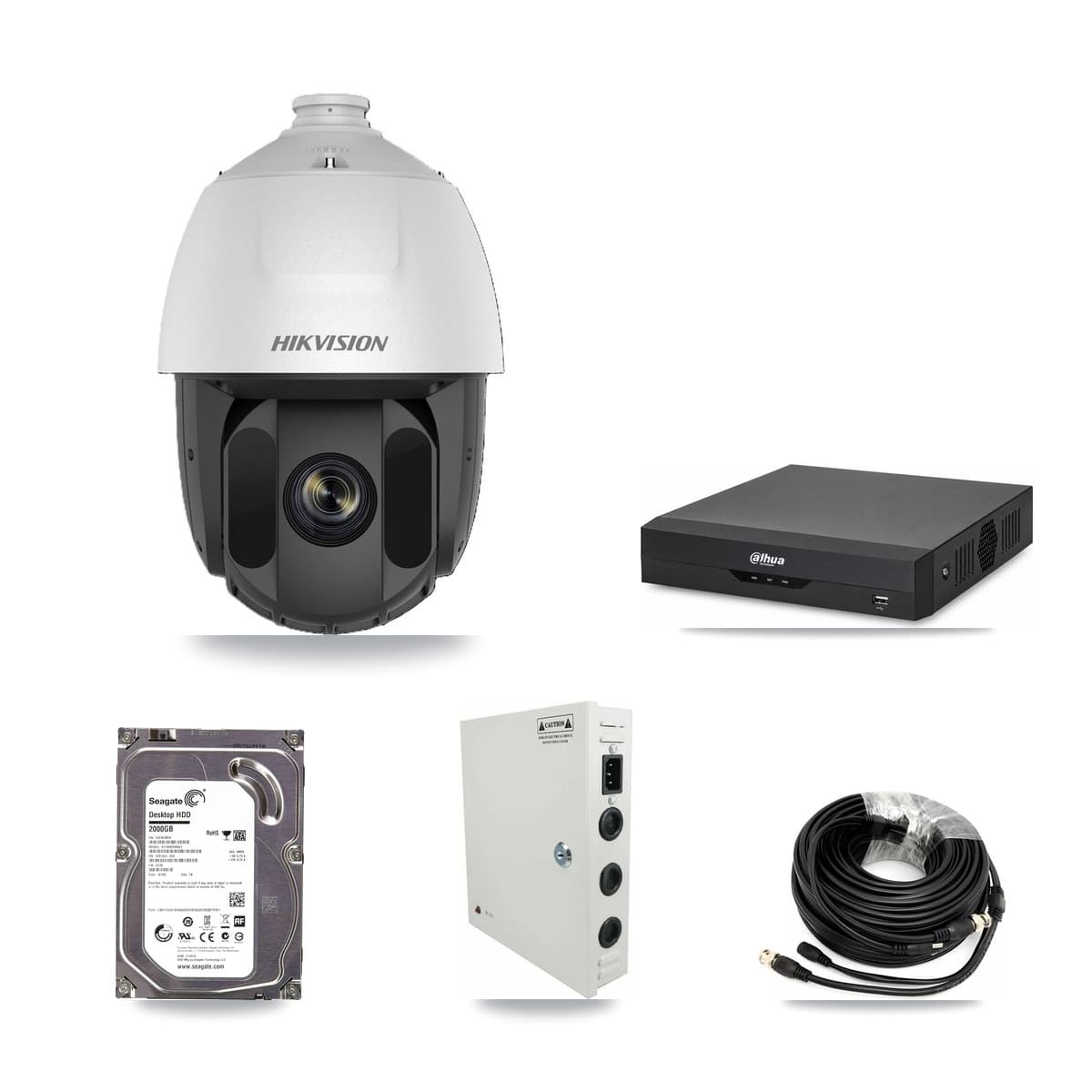 Hikvision & Dahua 4-Channel 2MP CCTV Kit — 3 DS-2AE5225TI PTZ Cameras + 2TB Recording - Image 1