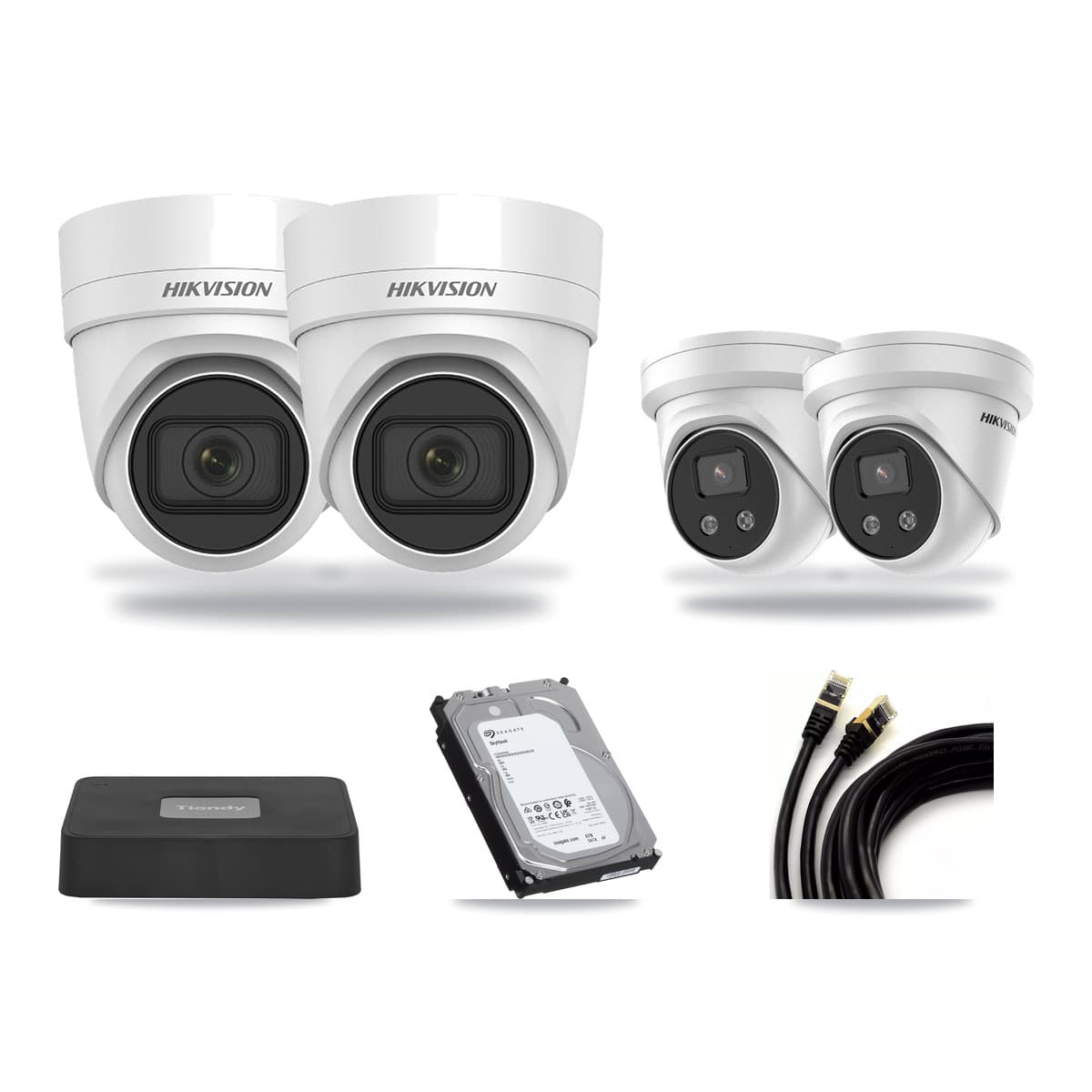 Tiandy 4-channel CCTV kit: 4 cameras (2× 4MP Turret + 2× 5MP Turret), 6TB hard drive