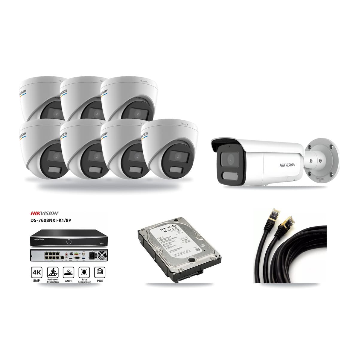 Hikvision 8-Channel 2MP – 4MP CCTV Kit — 7 2MP Turret + 1 4MP Bullet Cameras + 5TB Recording - Image 1