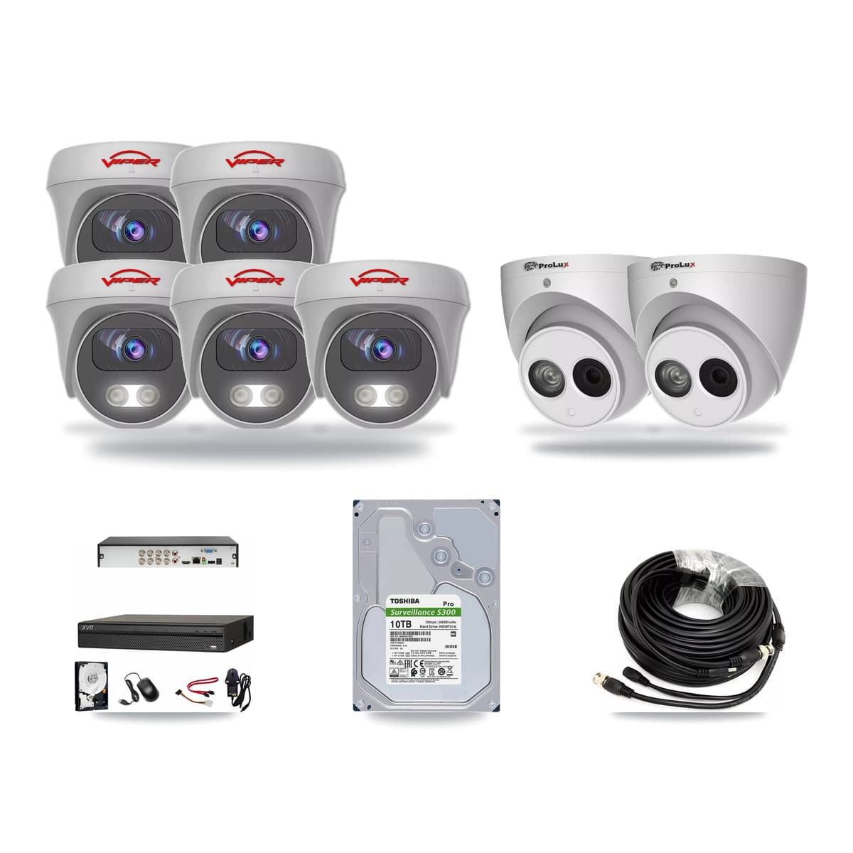 8-Channel 4MP – 5MP CCTV Kit — 2 4MP Turret + 5 White 5MP Cameras + 10TB Recording (XVR-3108AD Recorder) - Image 1