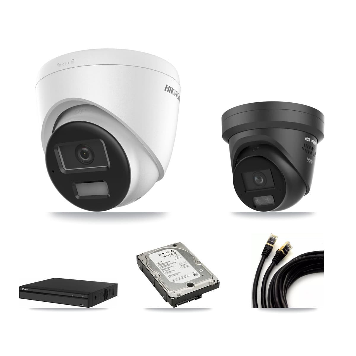Hikvision & Prolux 4-Channel 4K CCTV Kit — 1 DS-2CD1383G2 + 1 DS-2CD2387G3 Turret Cameras + 5TB Recording