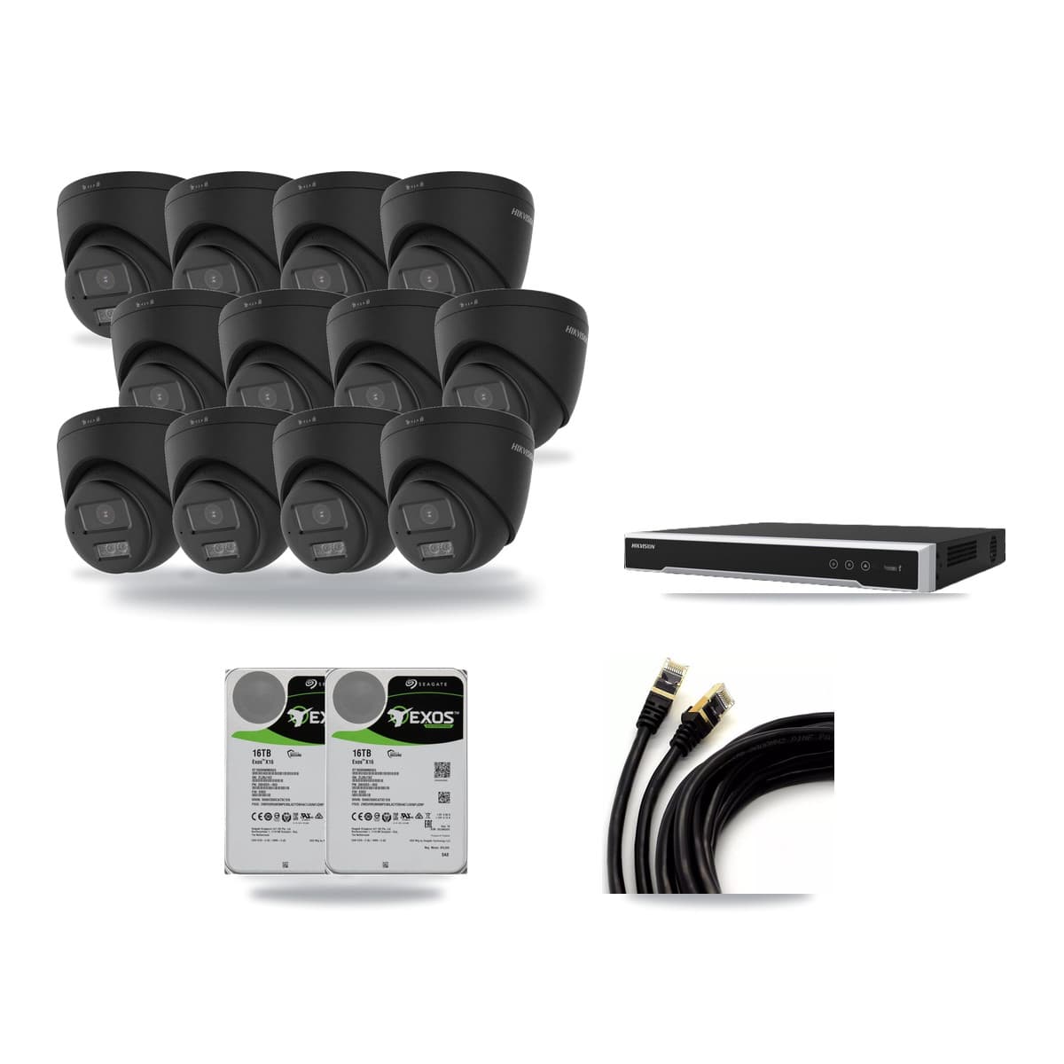 Hikvision 16-Channel 4K CCTV Kit — 12 Black DS-2CD1383G2 Turret Cameras + 2× 16TB Recording - Image 1